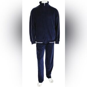 Men's Classic Navy velour track suit with White Trim